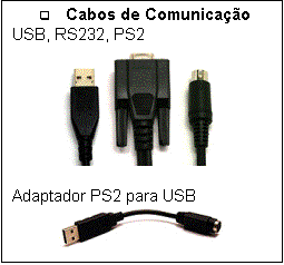Caixa de texto: q	Cabos de Comunicao
USB, RS232, PS2
 

Adaptador PS2 para USB
 
